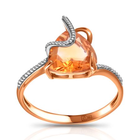Кольцо из золота с цитрином с фианитами металлические скрепки alltu розового золота