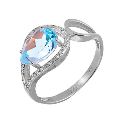 Серебряное кольцо с ювелирным кристаллом и фианитами с родированием