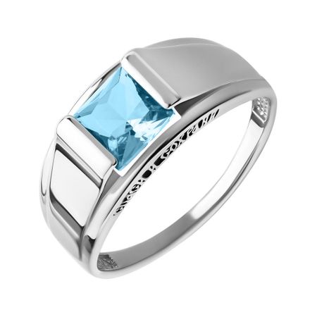 Серебряное кольцо с топазом Sky и чернением с родированием