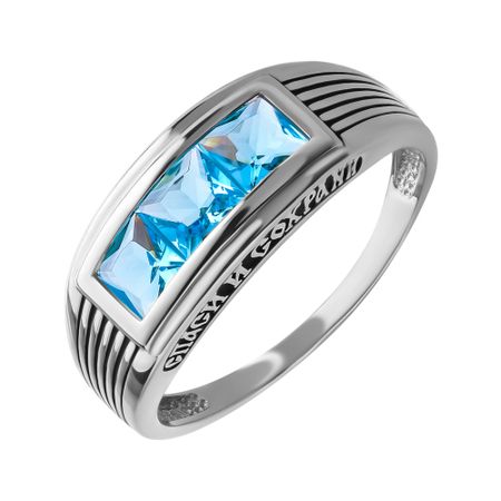 Серебряное кольцо с кристаллами и чернением с родированием