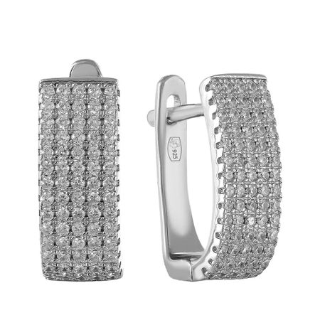 Серебряные серьги с фианитами и родированием серебряные серьги квадрат с родированием