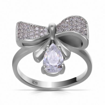 Кольцо Бант из серебра с фианитами красный бархатный бант для елки