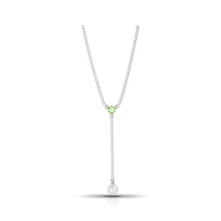 Серебряное колье с ювелирным кристаллом и жемчугом с фианитами