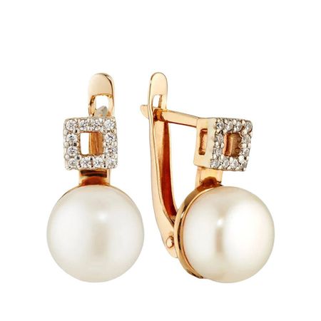 Серьги из золота с жемчугом и фианитами