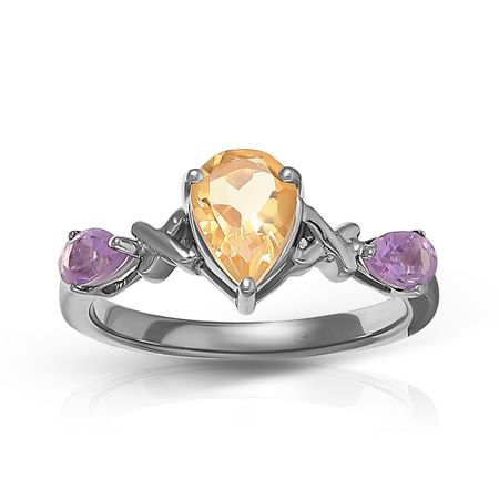 Серебряное кольцо с цитрином и аметистами