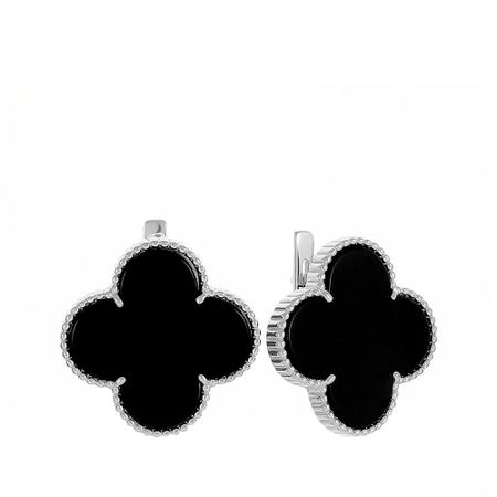 Серебряные серьги с ониксом и родированием из коллекции КЛЕВЕР
