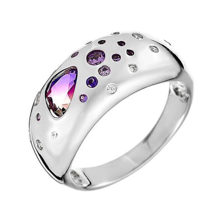 Серебряное кольцо с ситаллом и кристаллами с фианитами