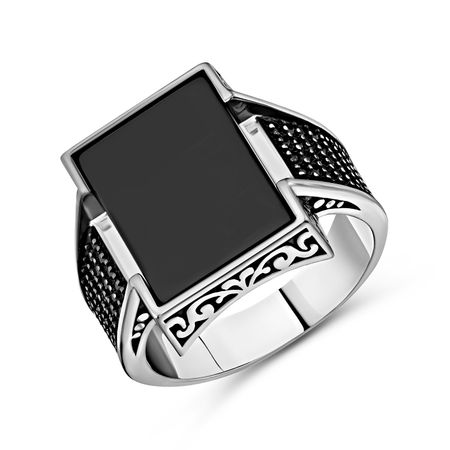 Серебряная печатка с агатом и фианитами с родированием