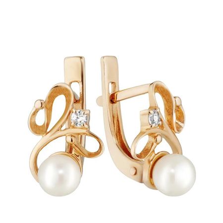 Серьги из золота с жемчугом и фианитами