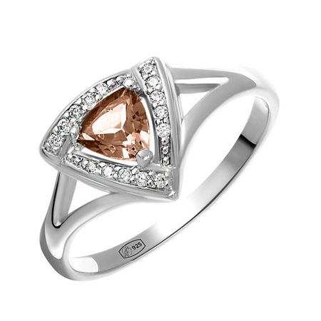 Серебряное кольцо с раухтопазом и фианитами с родированием