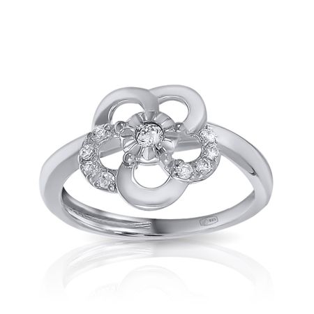 Кольцо Цветок из серебра с фианитами