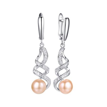 Серебряные серьги с жемчугом и фианитами с родированием