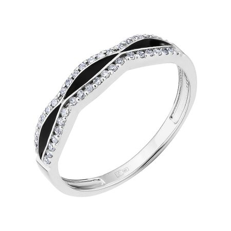 Кольцо из белого золота с эмалью и бриллиантами кри ная пирамида из белого кварца