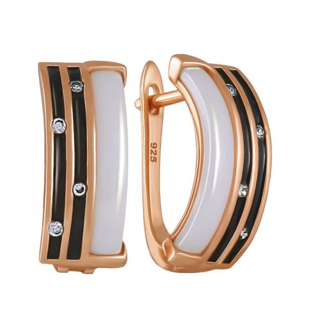 Серебряные серьги с эмалью и керамикой с фианитами 