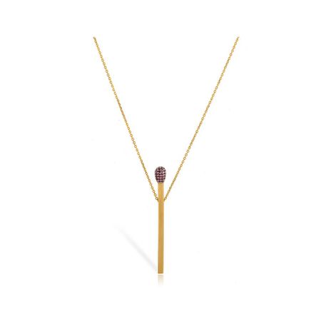 Золотое колье Спичка с рубинами и родированием