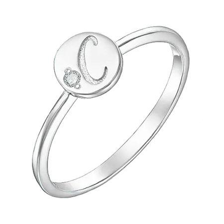 Серебряное кольцо Буква С с фианитом и родированием 3d значок на решетку автомобиля наклейка на переднюю решетку синяя буква эмблема наклейки украшение для volvo xc60 xc90 s60 s80 v60 c70 s40 c30