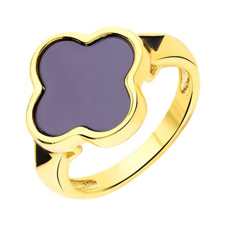 Серебряное кольцо Клевер с керамикой и эмалью с позолотой