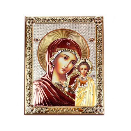 Икона Казанская Богородица на дереве с эмалью и позолотой 14x18 см