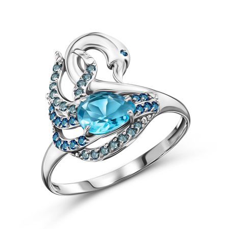 Серебряное кольцо с ювелирными кристаллами и родированием