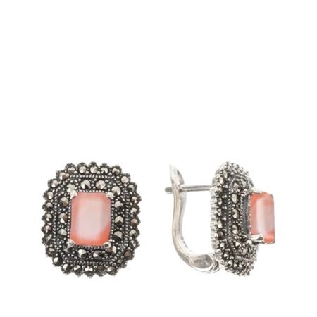 Серебряные серьги с марказитами и перламутром с чернением