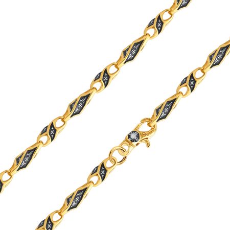 Серебряный браслет Православный орнамент с позолотой