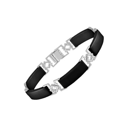 Серебряный браслет с керамикой и фианитами с родированием