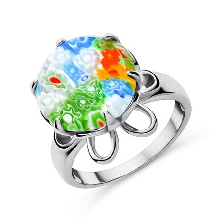 Серебряное кольцо с ювелирным стеклом и родированием серебряное кольцо с корундом и ювелирном стеклом с фианитами