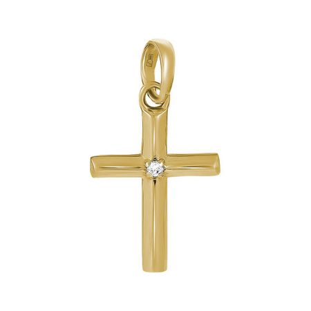 Золотая подвеска Крест с бриллиантом