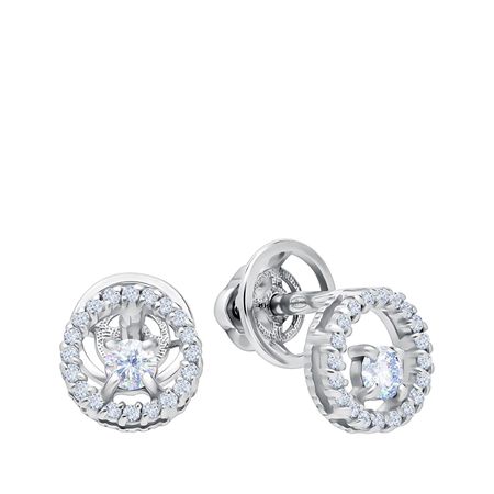 Серебряные серьги с муассанитами и фианитами с родированием серебряные серьги квадрат с родированием