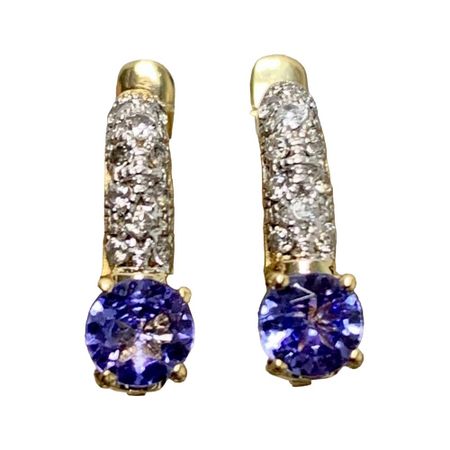 Серебряные серьги с танзанитами и фианитами с позолотой