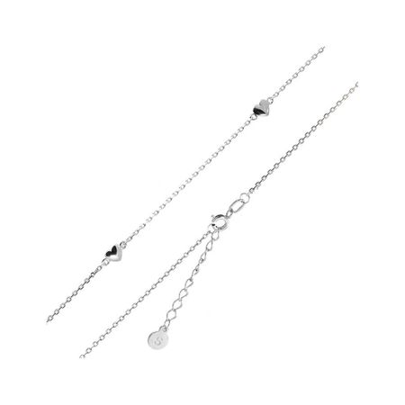 Серебряный браслет на ногу Сердце с родированием