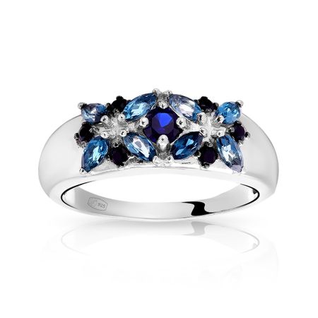 Серебряное кольцо с топазами и ювелирным кристаллом со шпинелью и родированием