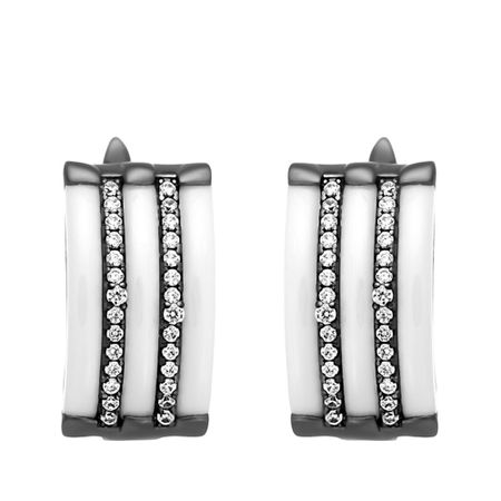 Серебряные серьги с керамикой и фианитами с родированием