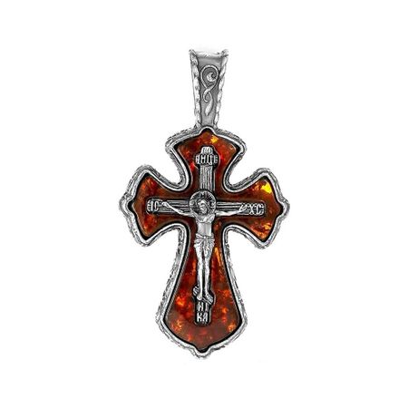 Крестик из серебра с янтарем