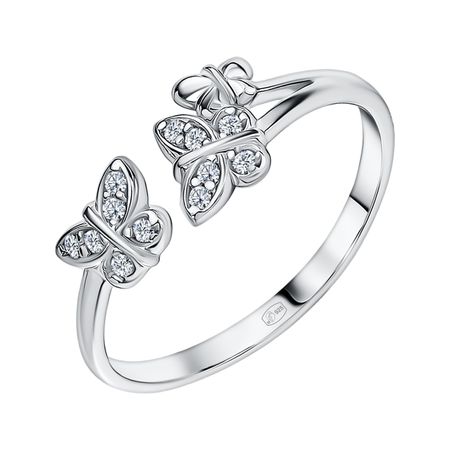 Серебряное кольцо Бабочки с фианитами и родированием