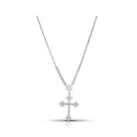 Серебряное колье Крестик с фианитами и родированием