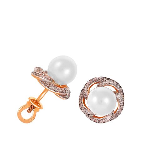 Серьги-пусеты TALANT из золота с жемчугом и фианитами