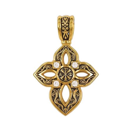 Серебряный крест с фианитами с позолотой и чернением