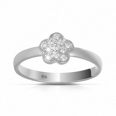 Кольцо Цветок из серебра с фианитами