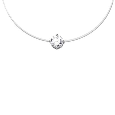 Серебряное колье на леске с фианитом и родированием