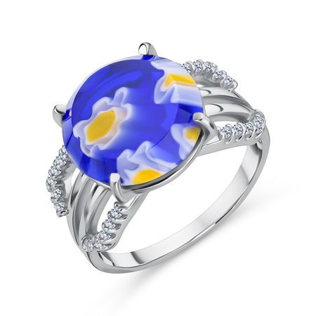 Серебряное кольцо с ювелирным стеклом и фианитами серебряное кольцо с корундом и ювелирном стеклом с фианитами