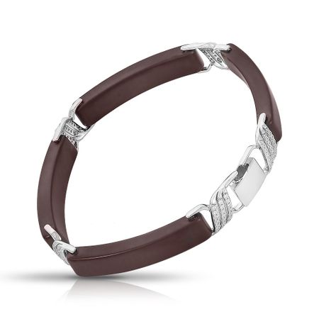 Серебряный браслет с керамикой и фианитами с родированием