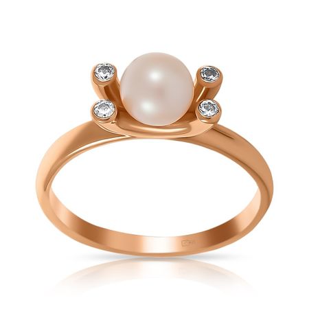 Кольцо из золота с жемчугом и фианитами
