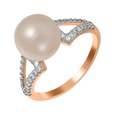 Кольцо из золота с жемчугом и фианитами