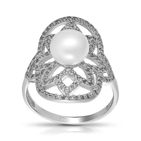Кольцо из серебра с жемчугом и фианитами