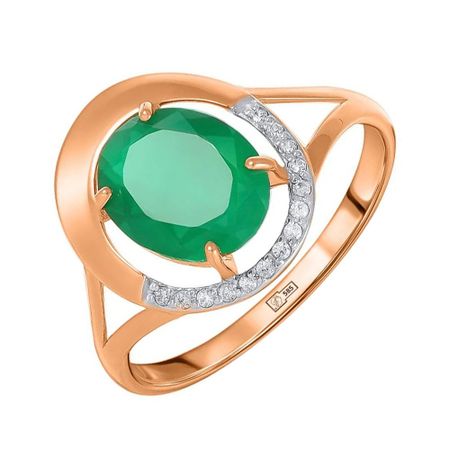 Кольцо из золота с агатом и фианитами