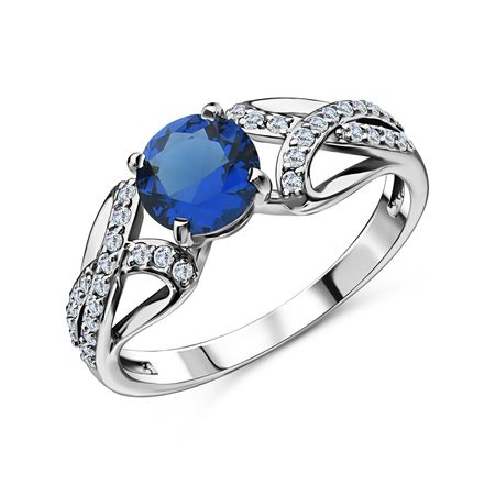 Серебряное кольцо с ювелирным стеклом и фианитами с родированием серебряное кольцо с корундом и ювелирном стеклом с фианитами