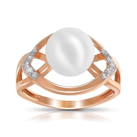 Кольцо из золота с жемчугом и фианитами