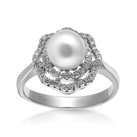 Кольцо из серебра с жемчугом и фианитами
