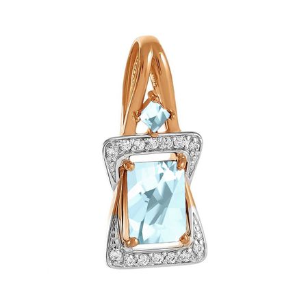 Золотая подвеска с топазом Sky и фианитами с родированием